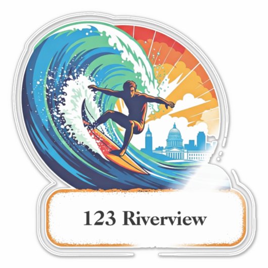River surfer mailbox address sticker (Devant)
