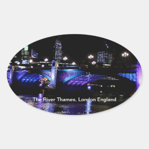 River Thames bij nacht, Londen Engeland Ovale Sticker