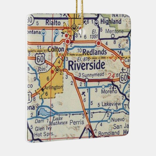 Riverside CA 50's Map Keramisch Ornament (Rechts)