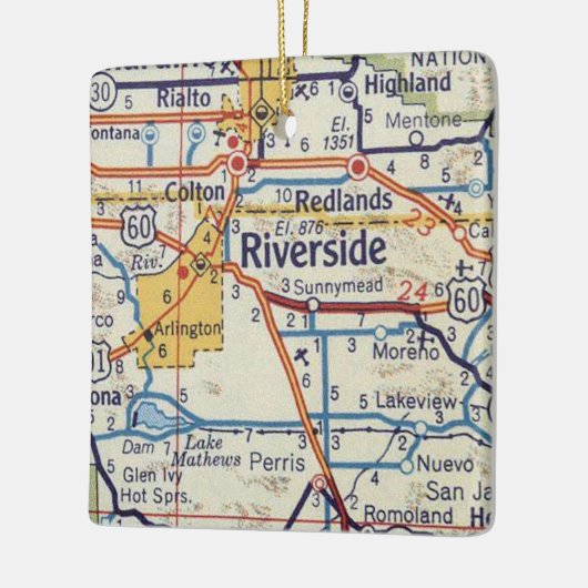 Riverside CA 50's Map Keramisch Ornament (Links)