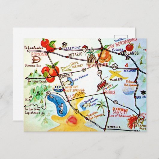 Riverside - California Kleurrijke Kaart (Voorkant / Achterkant)