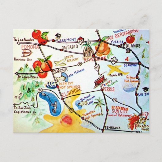 Riverside - Carte Colorée Californie (Devant)