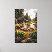 Riverside Serenity – Cinematic Cabin Canvas Print (Voorkant)