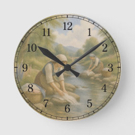 Riverside Washing Wall Clock — Cultural Landscape Ronde Klok