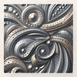 riveted metal curves  glazen onderzetter