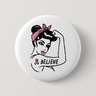 Riveter Geloof Roze Ribbon Borstkanker Awarenen Ronde Button 5,7 Cm