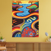 Rivier, Aboriginal, droomtijd. Canvas Afdruk (Insitu (Woonkamer))
