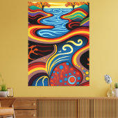 Rivier, Aboriginal, droomtijd. Canvas Afdruk (Insitu (Woonkamer))