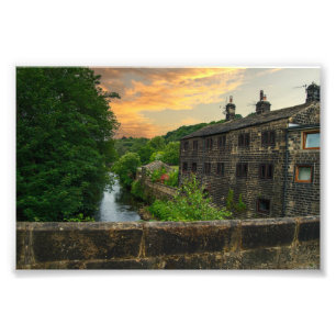 Rivier Calder vanaf Hawksclough Bridge Foto Afdruk