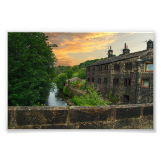 Rivier Calder vanaf Hawksclough Bridge Foto Afdruk
