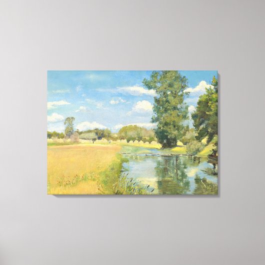 Rivier door een oogstlandschap, zomer canvas afdruk (Voorkant)