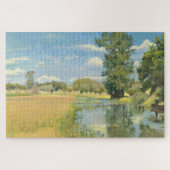 Rivier door een oogstlandschap, zomer legpuzzel (Horizontaal)