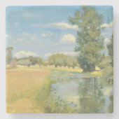 Rivier door een oogstlandschap, zomer stenen onderzetter (Voorkant)