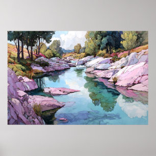 Rivier van Tanara Aquarel Landschapskunstprint Poster