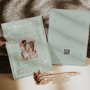 Riviera Bloemen Folie Save the Date Mint Uitnodiging