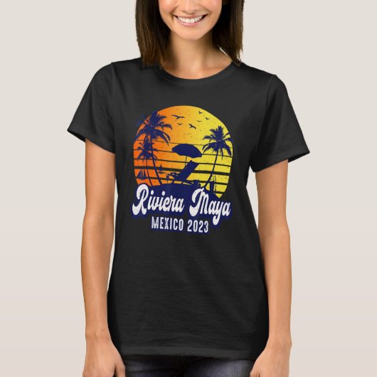 Riviera Maya 2023 Mexico Sunset Beach Retro T-shirt (Voorkant)