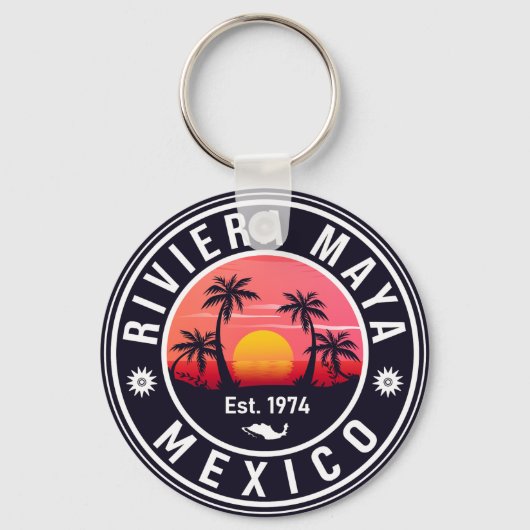 Riviera Maya Mexico Retro Sunset Souvenirs 60s Sleutelhanger (Voorkant)