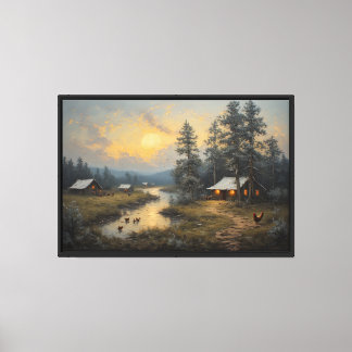 Rivierdal met huisjes canvas afdruk