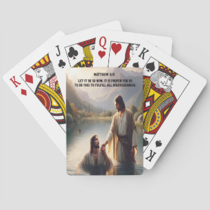Rivierdoop te midden van besneeuwde bergtoppen pokerkaarten