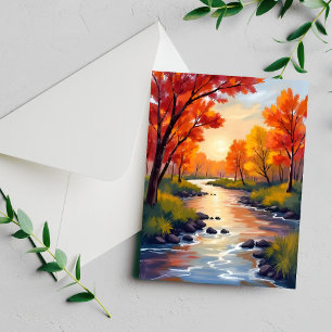 Rivière d'automne Carte aquarelle de la nature a