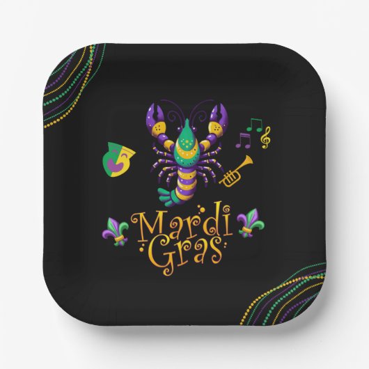 Rivierkreeft/trompet/masker/fleur de lis Mardi Gra Papieren Bordje (Voorkant)