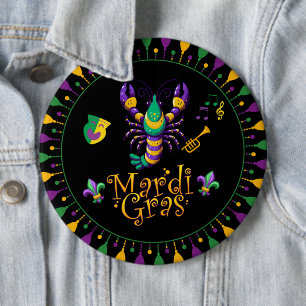 Rivierkreeft/trompet/masker/fleur de lis Mardi Gra Ronde Button 6,0 Cm