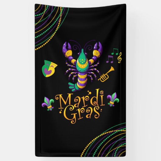 Rivierkreeft/trompet/masker/fleur de lis Mardi Gra Spandoek (Verticaal)