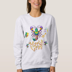 Rivierkreeft/trompet/masker/fleur de lis Mardi Gra Trui
