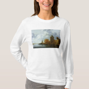 Riviermonding met een toren en versterkte muren t-shirt