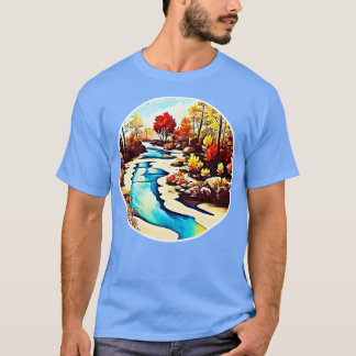 Rivierstroom door herfst bos schilderij t-shirt