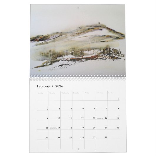Rivington Lancashire 2023 Calendrier Art original (Feb 2026)