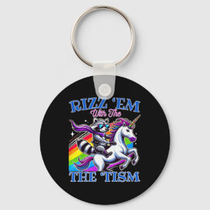 Rizz ‘em Met De ‘tism Cool Wasbeer Ride Eenhoorn Sleutelhanger