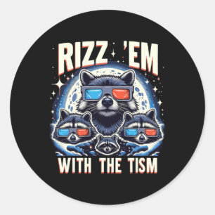 Rizz ze met de Tism Retro Vintage Wasbeer Meme A Ronde Sticker