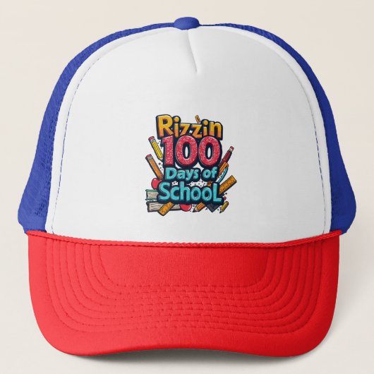 Rizzin 100 dagen school Gen Alpha grappig  Trucker Pet (Voorkant)