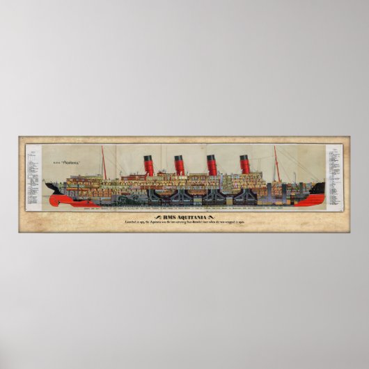 RMS Aquitania Cut Away Poster (Voorkant)