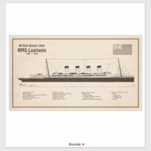 RMS Lusitania - Scheepsblauwdruk Plannen SD Sticker