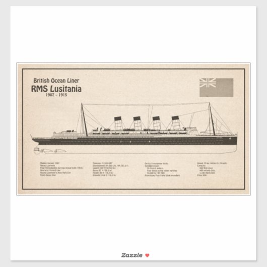 RMS Lusitania - Scheepsblauwdruk Plannen SD Sticker (Vel)