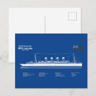 RMS Lusitania - Scheepsblauwdrukplannen ABD Briefkaart