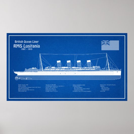 RMS Lusitania - Scheepsblauwdrukplannen ABD Poster (Voorkant)