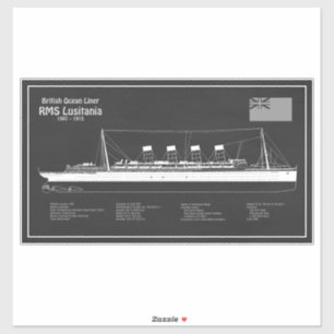 RMS Lusitania - scheepsblauwdrukplannen PBD Sticker