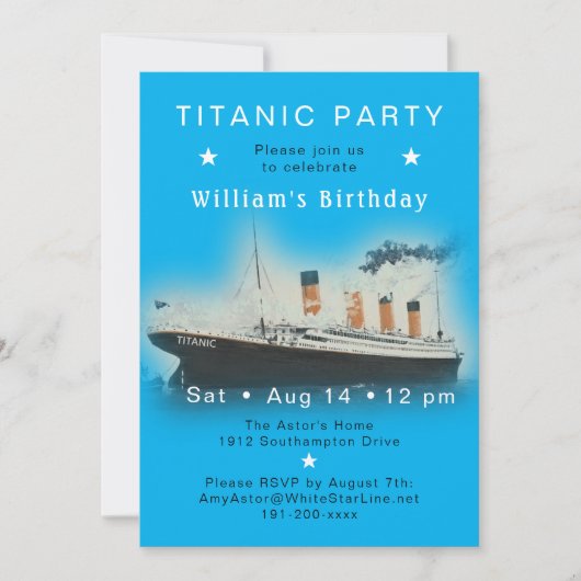 RMS Titanic Blue Invitation d'anniversaire (Devant)