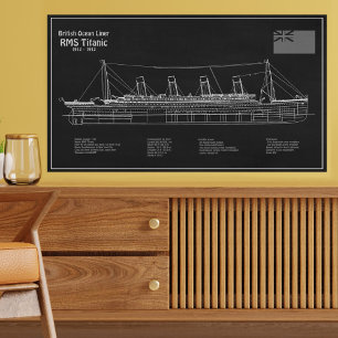 RMS Titanic Ship Blueprint Plans PBD Foto Afdruk