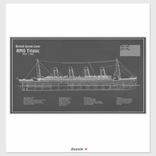 RMS Titanic Ship Blueprint Plans PBD Sticker (Vel)