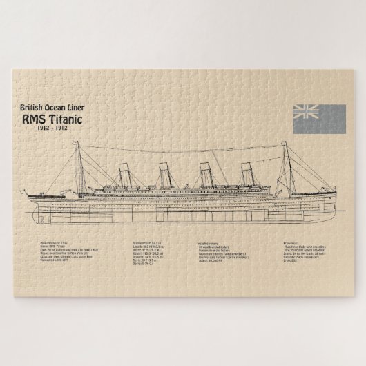 RMS Titanic Ship Blueprint Plans SD Legpuzzel (Horizontaal)
