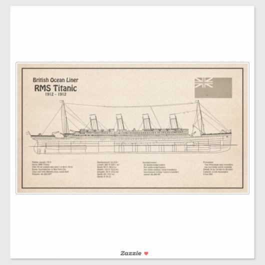RMS Titanic Ship Blueprint Plans SD Sticker (Vel)