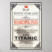 RMS Titanic White Star Line Boarding Pass Poster (Voorkant)