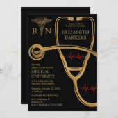 RN BSN Zwart Goud Verpleegkundig Afstudeerfeest Kaart (Voorkant / Achterkant)