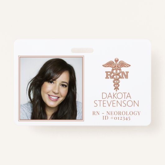RN Caduceus | Copper Roos Gold Medical Photo ID Badge (Voorkant)