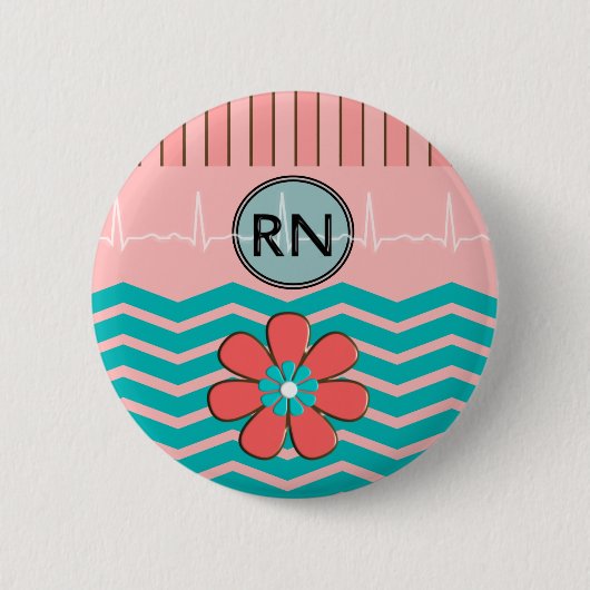 RN Chevron Pattern Pink en Blue Ronde Button 5,7 Cm (Voorkant)