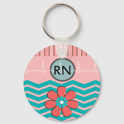 RN Chevron Pattern Pink en Blue Sleutelhanger (Voorkant)